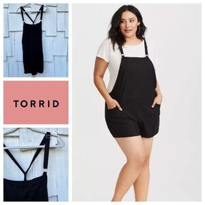 Torrid‎ Plus Size Black Linen Blend Sleeveless Overalls Romper Jumpsuit Size 2X